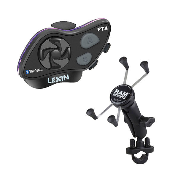 Lexin LX-FT4 Bluetooth With Ram Mounts X-Grip Kit (LXFT4Ramkit1) | MunroPowersports.com