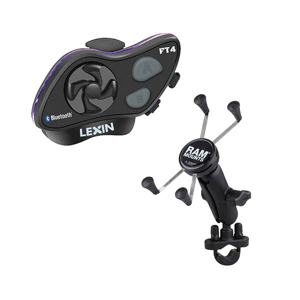 Lexin LX-FT4 Bluetooth With Large Ram Mount Kit (LX-FT4 Large Ram) | MunroPowersports.com